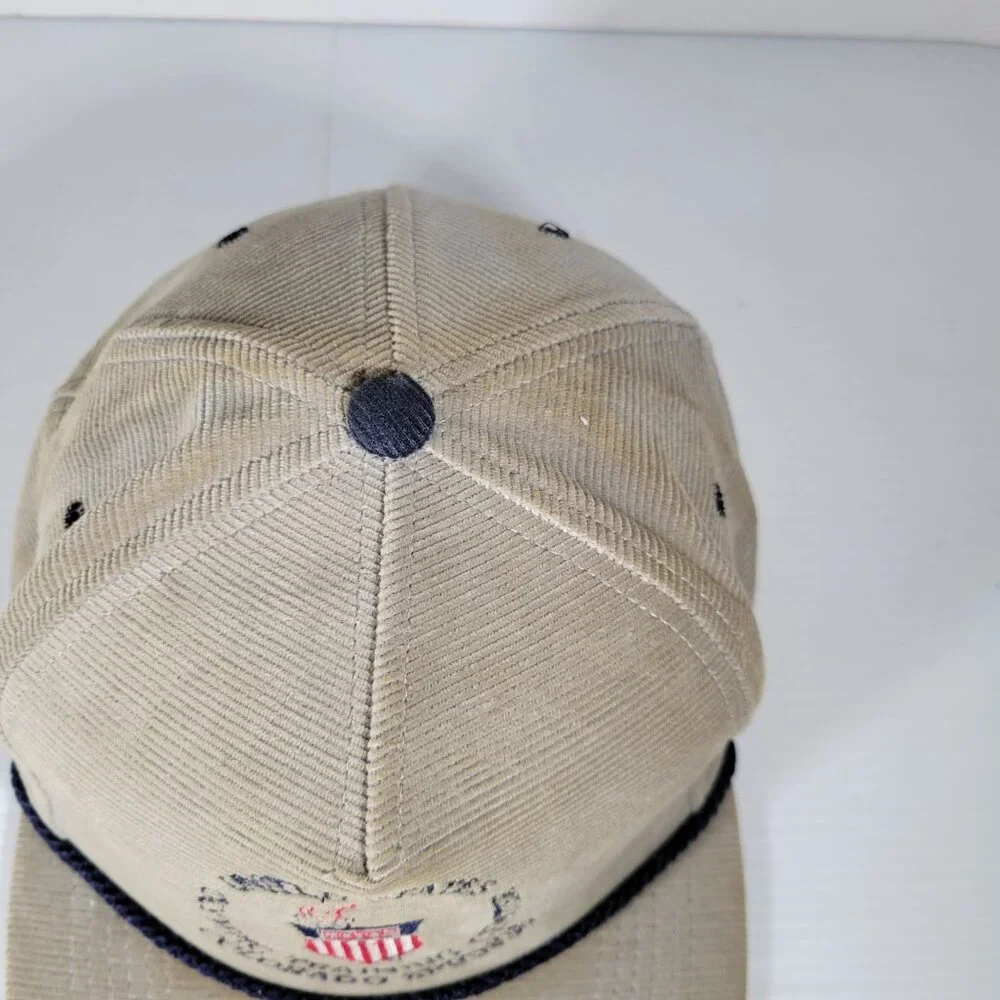 Vintage US Olympic Training Center Corduroy Cap Snapback Hat MADE IN USA Tan Bei